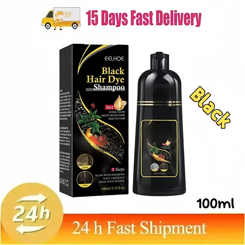 3 in 1 Black Hair Dye Shampoo for Gray Hair Coverage