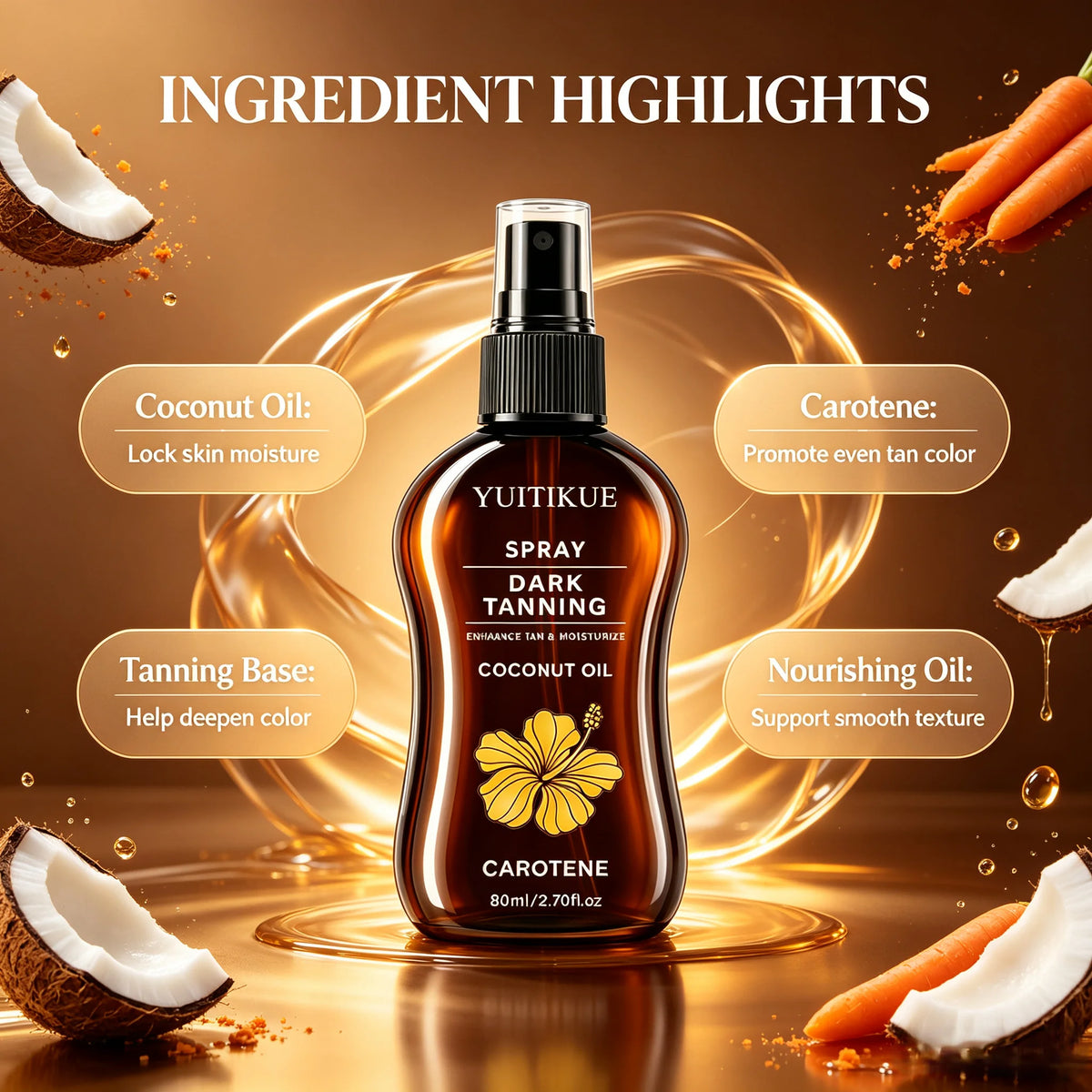 Coconut Oil Dark Tanning Spray With Carotene Moisturizing Sun Tan Oil