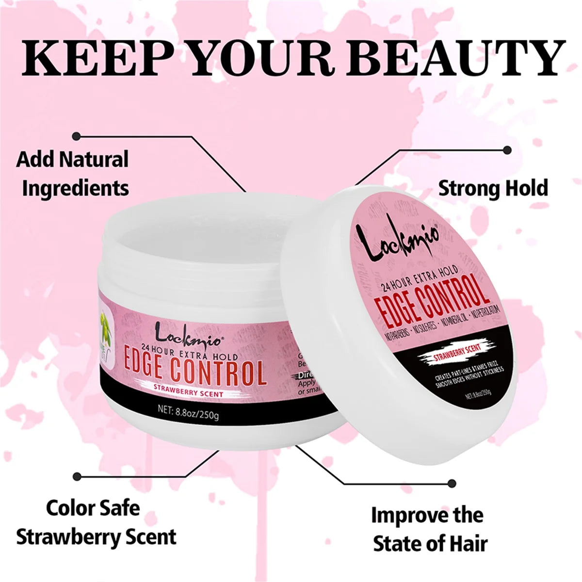 Lockmio Edge Control Wax 250g Hair Pomade Gel with Brush and Band - 3