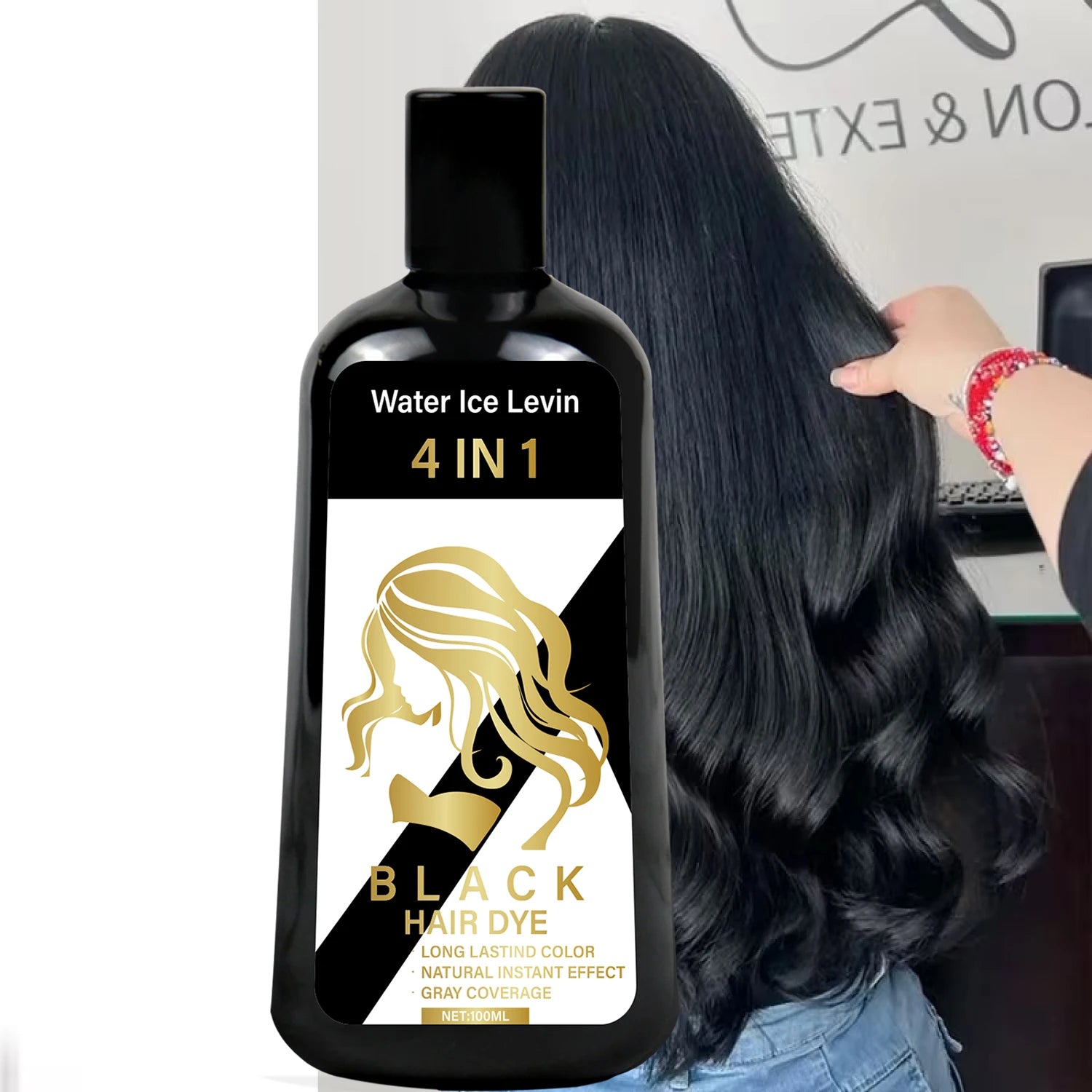 4 in 1 Black Hair Dye Shampoo with Biotin Collagen and Hyaluronic Acid