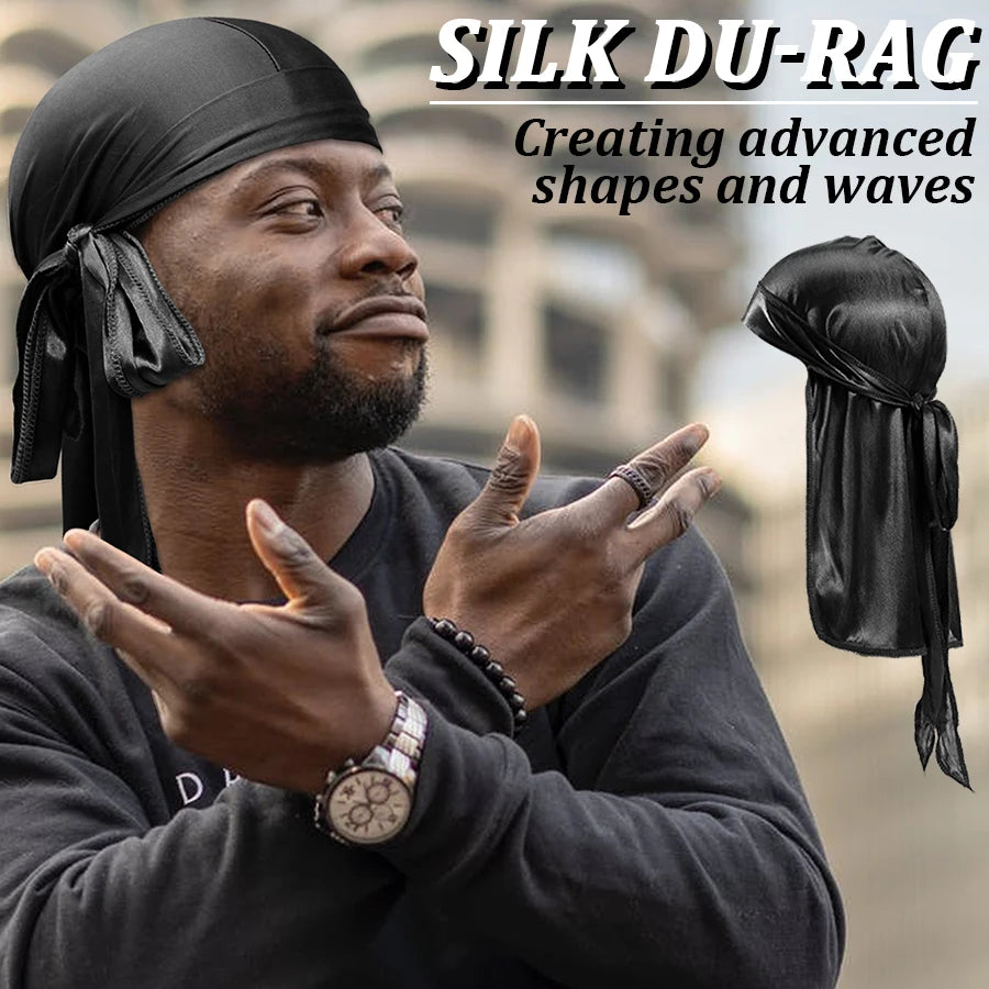Silk Durag for Men Wave Cap Adjustable Breathable Hair Pirate Hat