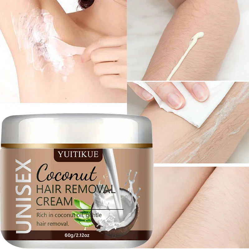 YUITIKUE Coconut Hair Removal Cream Unisex Painless Depilatory Cream 60g