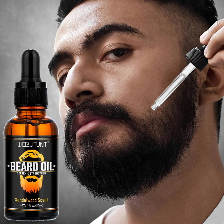 Beard Growth Kit Sandalwood Beard Oil and Facial Hair Roller for Men - 7