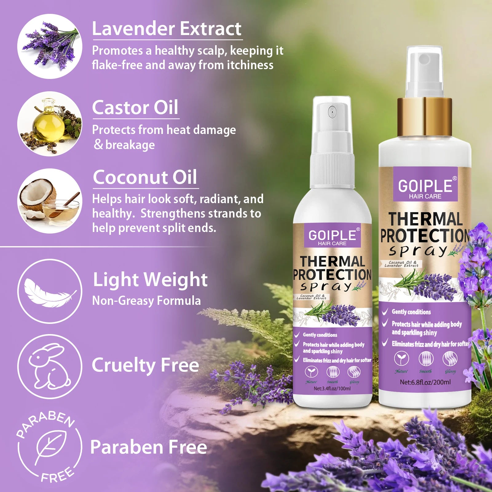 Lavender Extract Thermal Hair Protection Spray for Natural Hair and Wigs