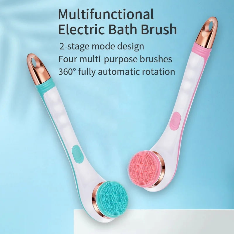 Electric Silicone Bath Brush Long Handle Body Scrubber Massage Tool