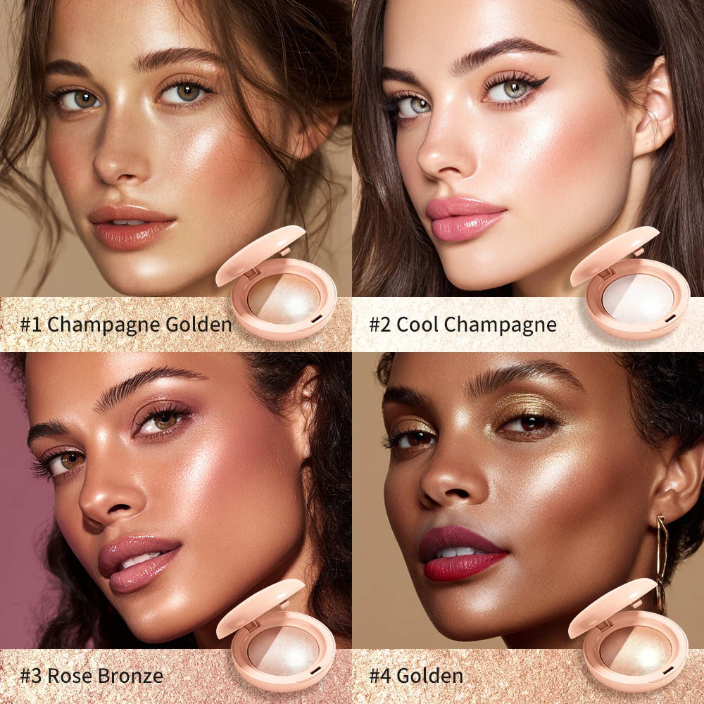 Silky Baked Highlighter Powder for Radiant Glass Skin Glow - 4