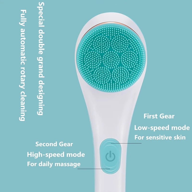 Electric Silicone Bath Brush Long Handle Body Scrubber Massage Tool - 9