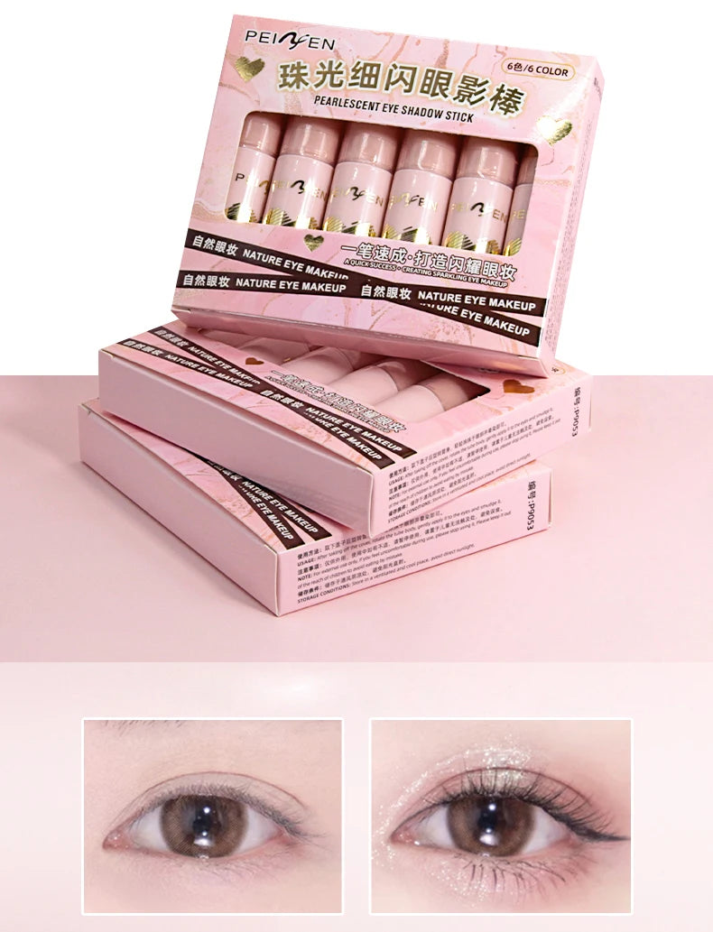 Peiyen 6 Piece Pearlescent Eyeshadow Stick Set Waterproof Shimmer Makeup - 13