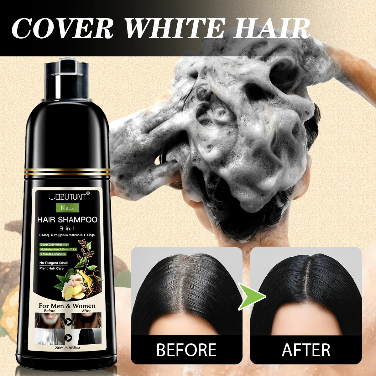 3 in 1 Black Hair Dye Shampoo and Soap for Gray Hair Coverage - 6