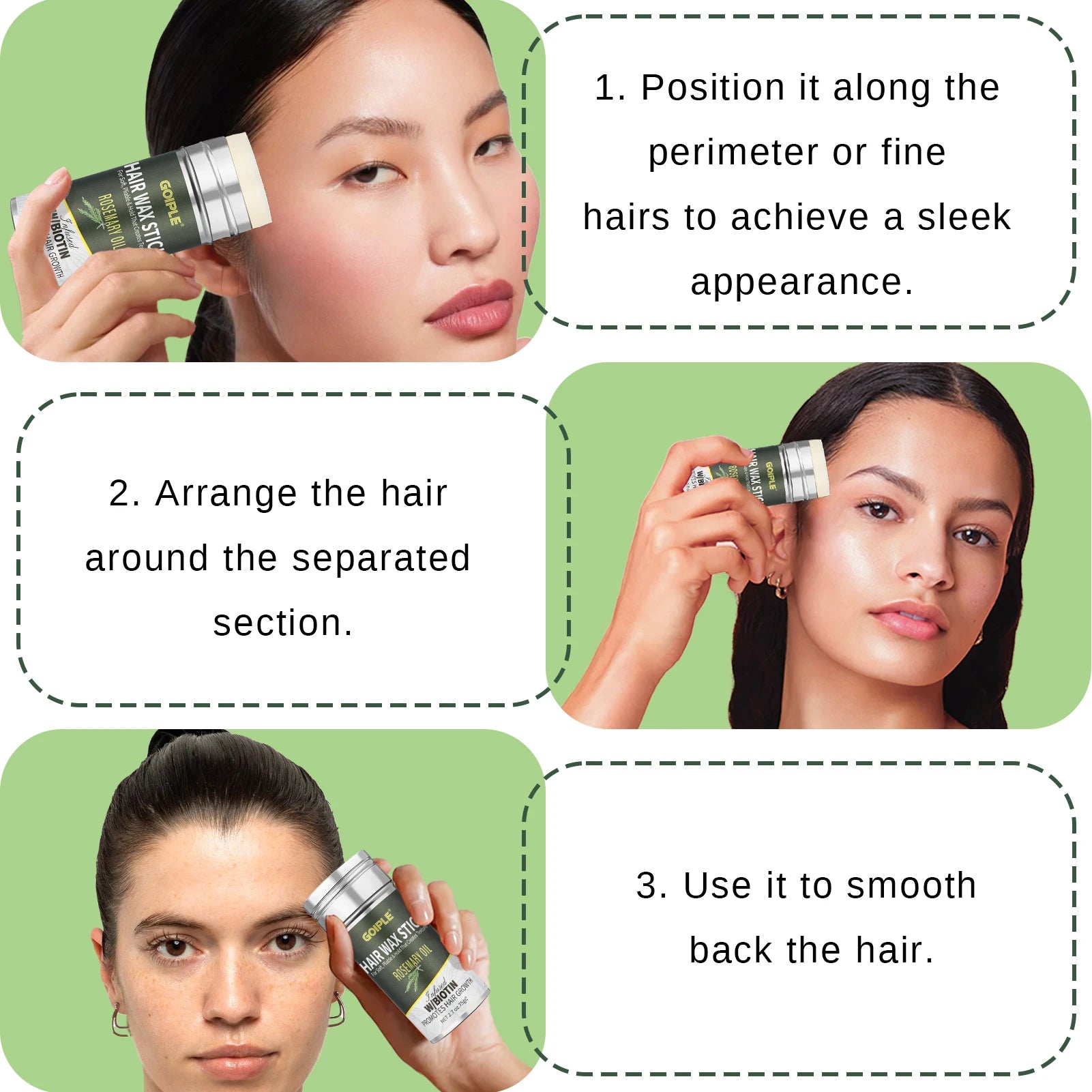 Goiple Biotin Rosemary Hair Wax Stick and Styling Brush Set - 5