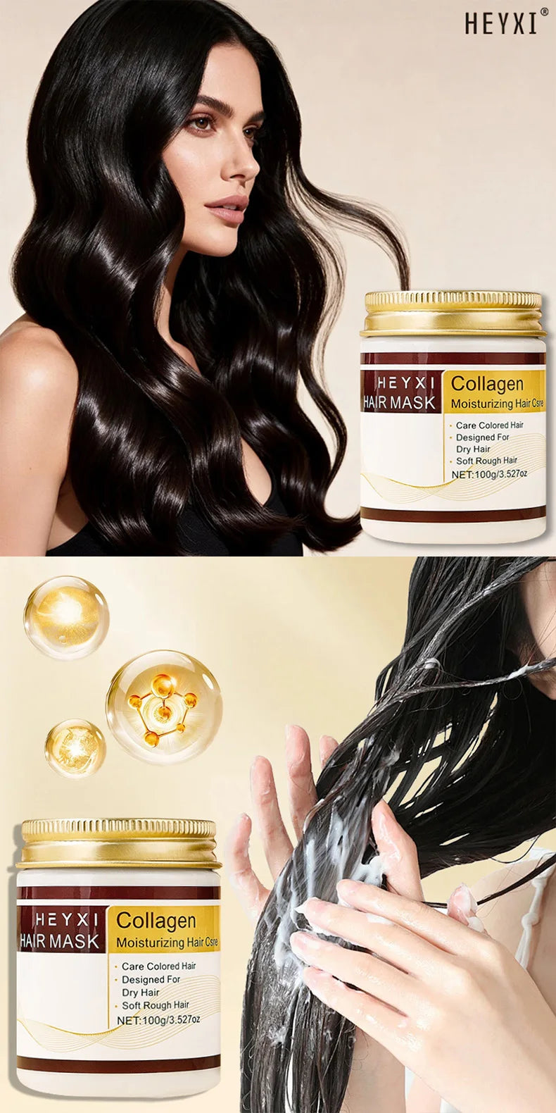 HEYXI Collagen Moisturizing Hair Mask for Dry and Colored Hair 100g - 7