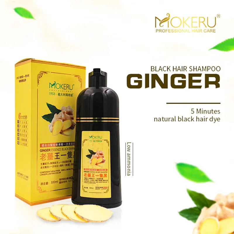 Organic Ginger Hair Blackening Shampoo 500ml Permanent Color Dye