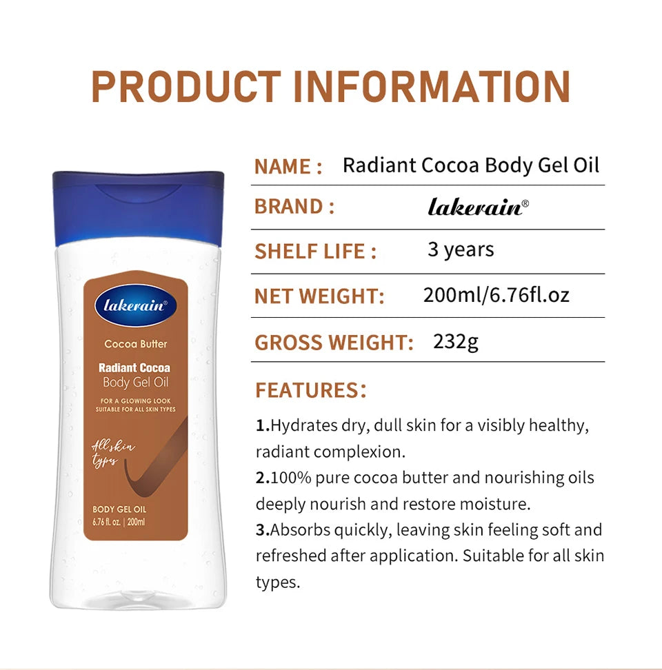 Radiant Cocoa Body Gel Oil for Deep Hydration and Glowing Skin