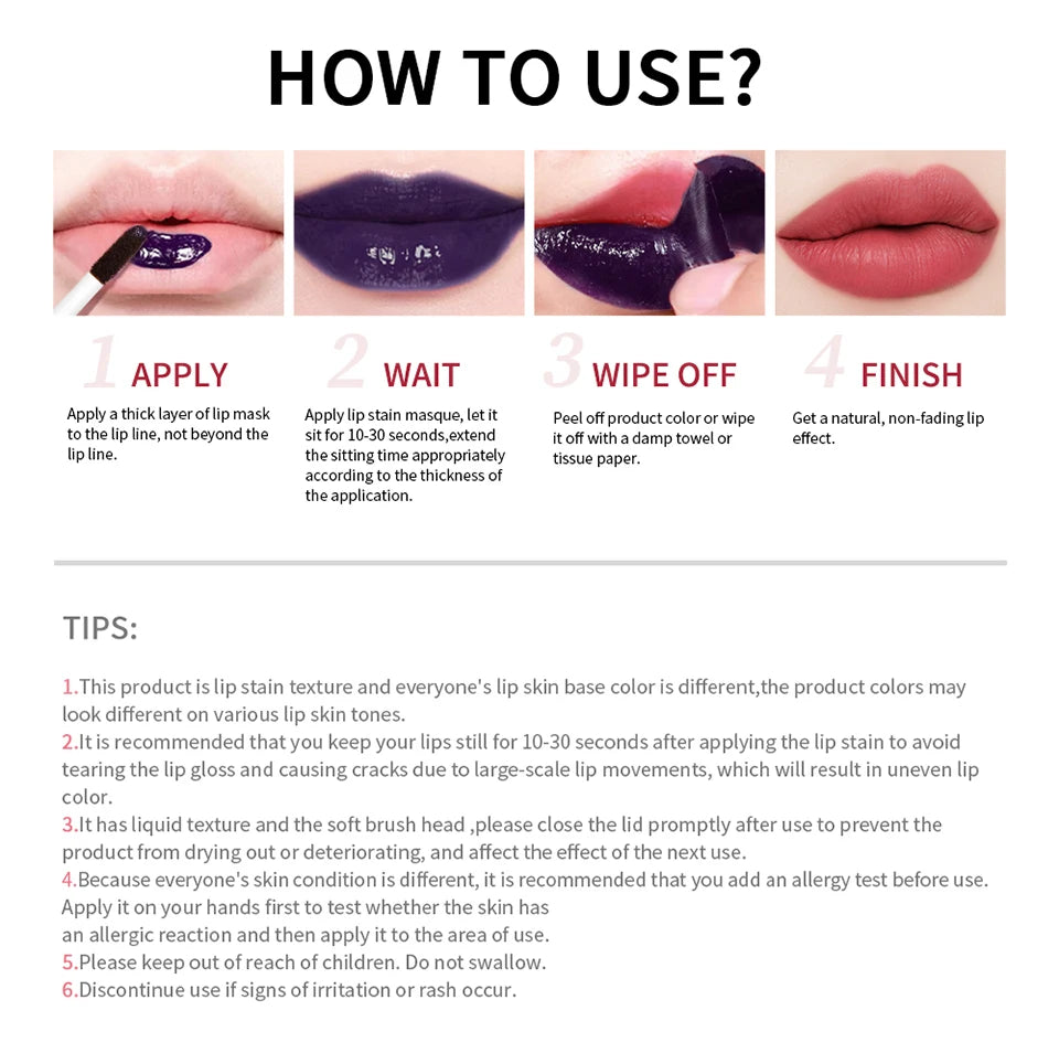 Waterproof Peel-Off Lip Stain for Long-Lasting Matte Color