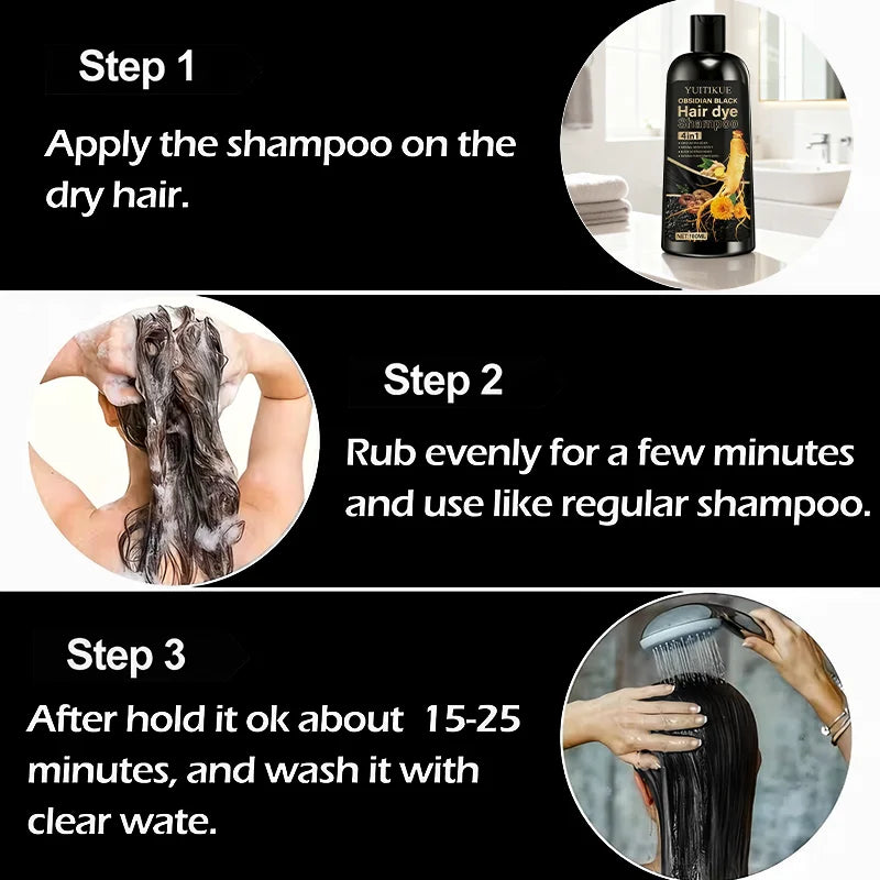 4-in-1 Obsidian Black Hair Dye Shampoo 100ml - 7