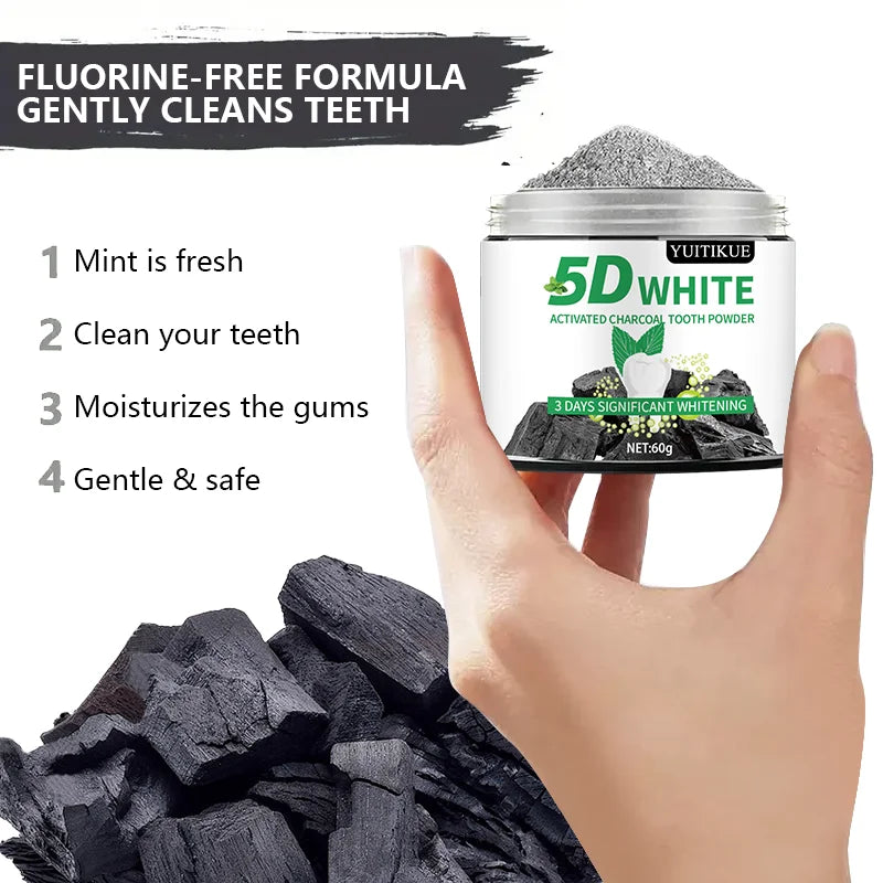 5D White Activated Charcoal Tooth Powder Natural Teeth Whitener 60g - 4