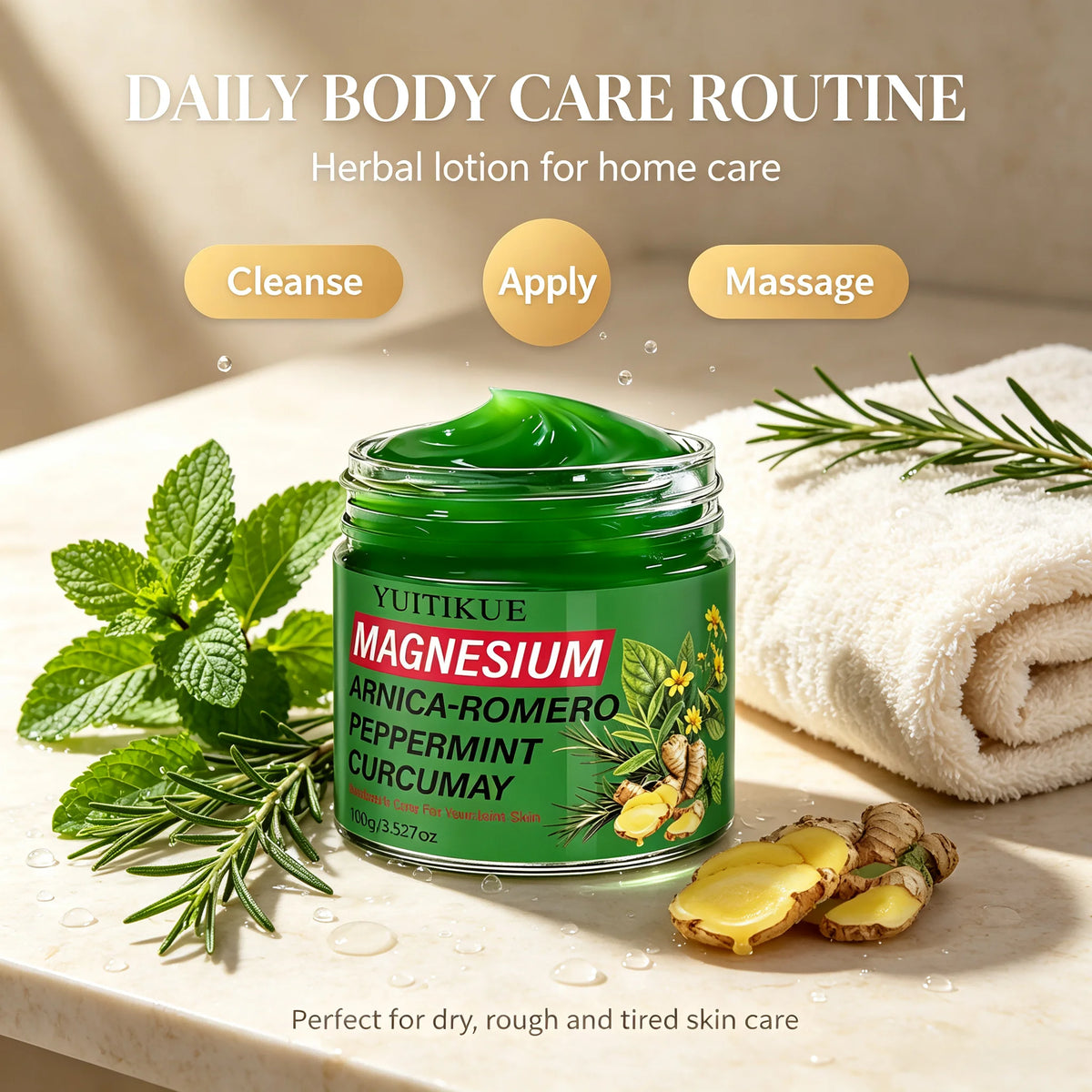 Magnesium Body Cream with Rosemary and Peppermint Herbal Moisturizer
