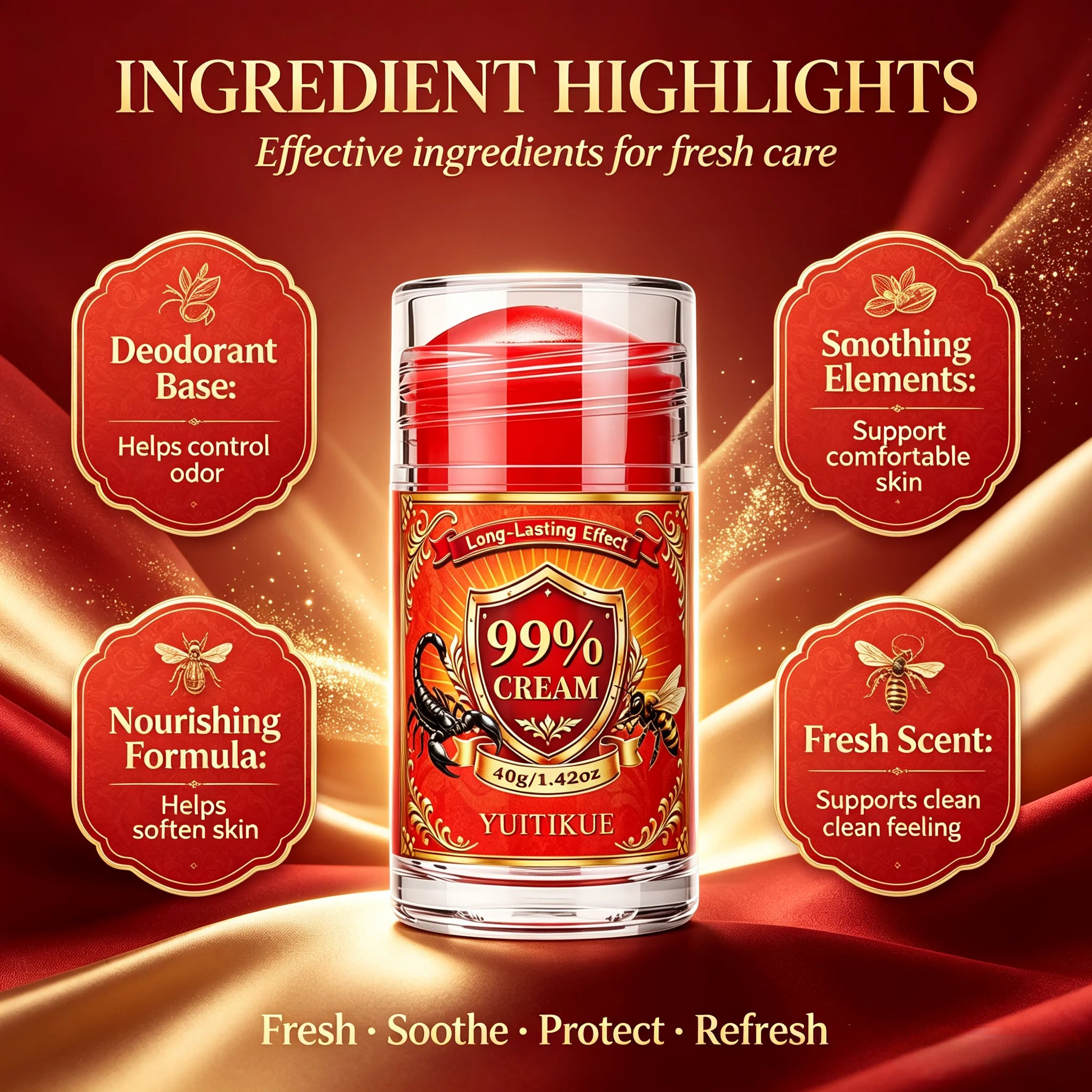 99% Cream Deodorant Stick Long Lasting Underarm Odor Control - 7