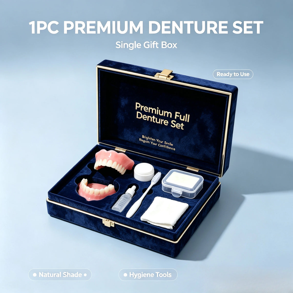 Full Mouth Denture Set with Cleaning Tools and Storage Case