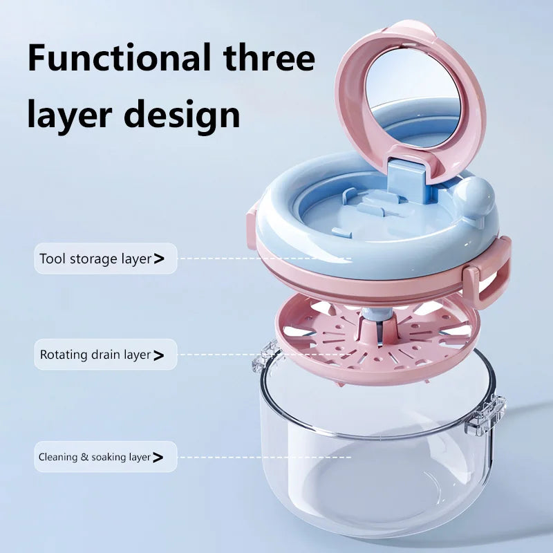 Portable Denture Cleaning Case with Rotary Brush
