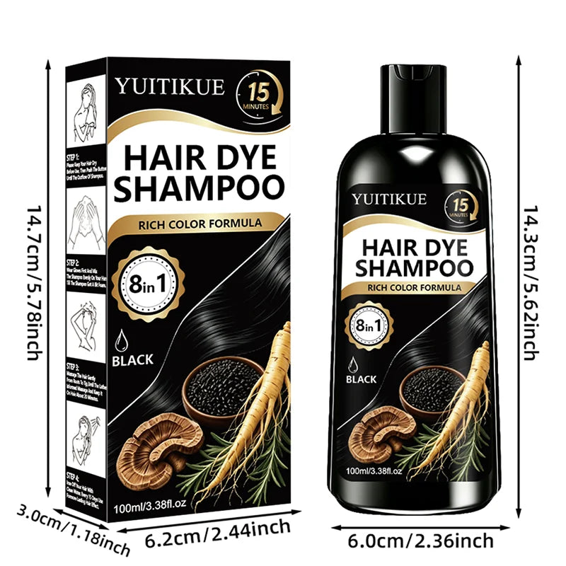 YUITIKUE Men Black Hair Dye Shampoo 15 Minute Beard Color Treatment