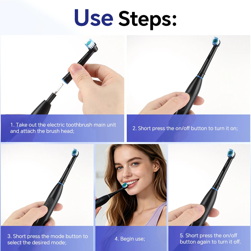Rechargeable Electric Toothbrush with 5 Modes and 4 Brush Heads
