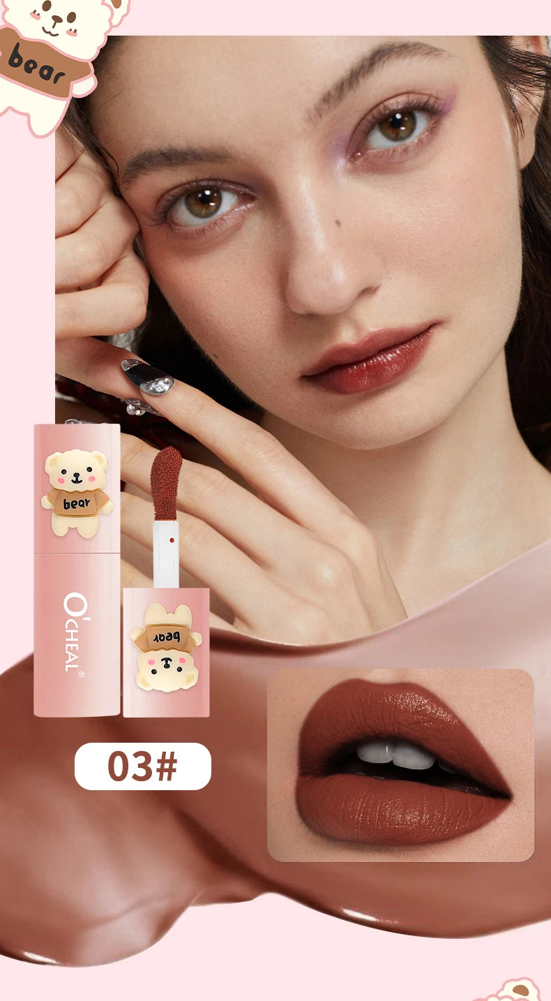 O'CHEAL Teddy Bear Matte Lip Gloss Waterproof Long Lasting Lipstick - 16