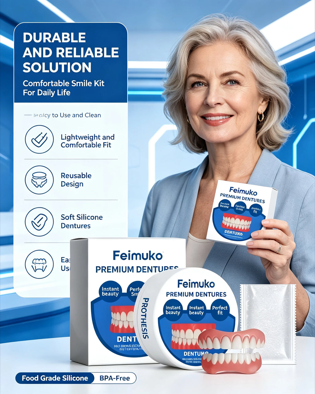 Snap-On Silicone Dentures for Natural Smile