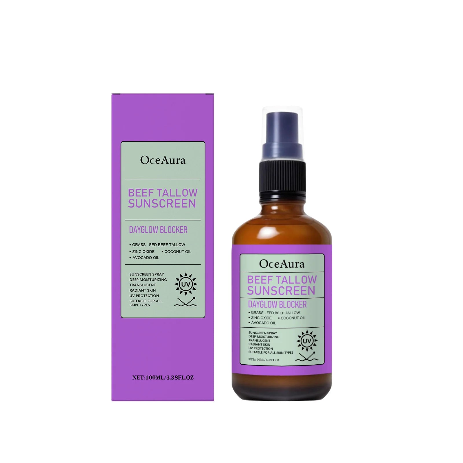 OceAura Beef Tallow Sunscreen Spray Moisturizing UV Protection Mist - 1