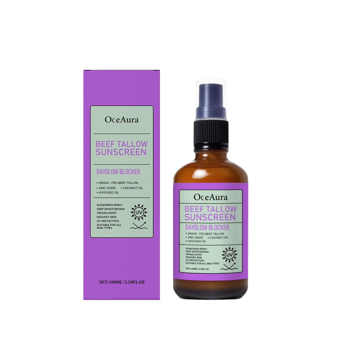 OceAura Beef Tallow Sunscreen Spray Moisturizing UV Protection Mist