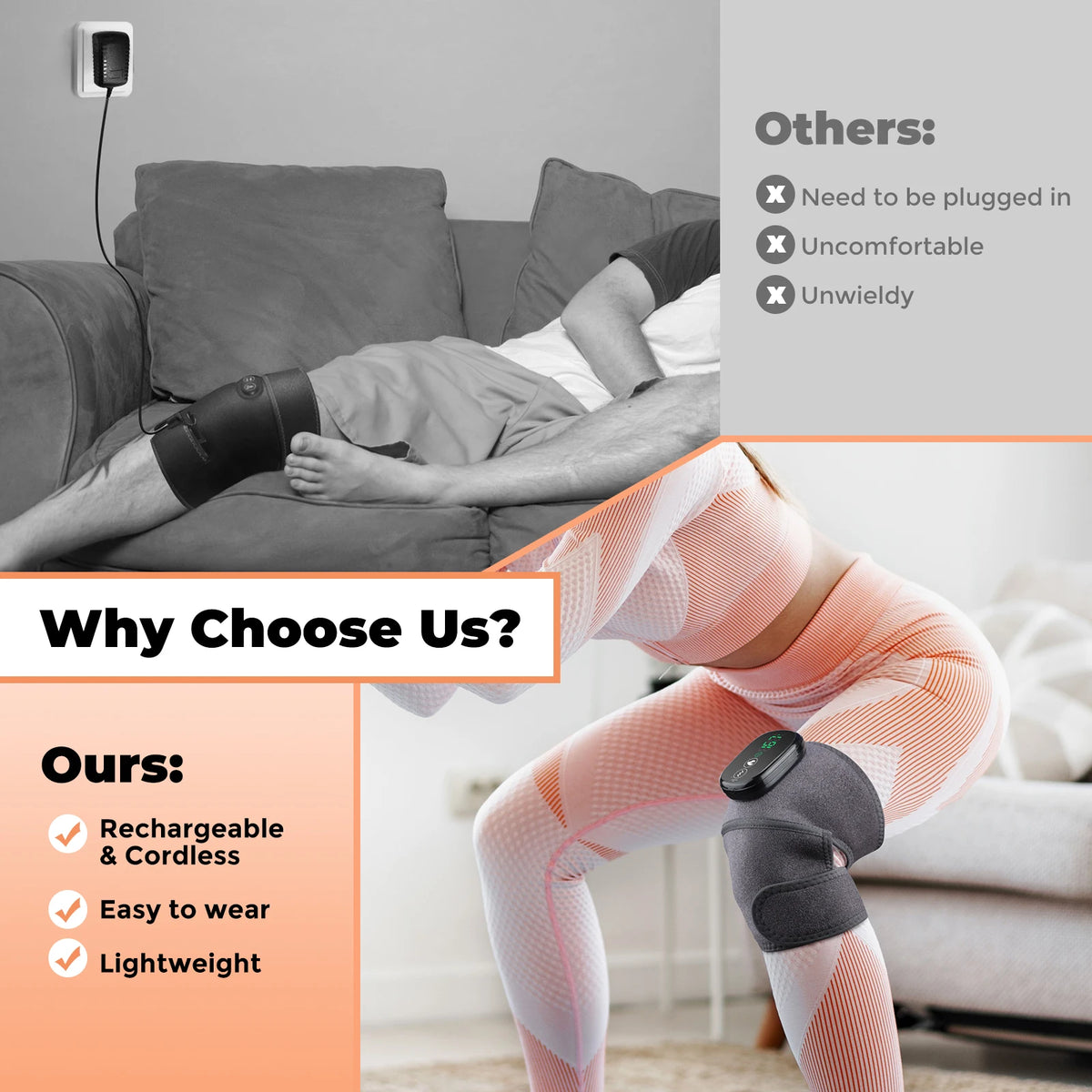 Cordless Heated Knee Massager with Vibration Therapy