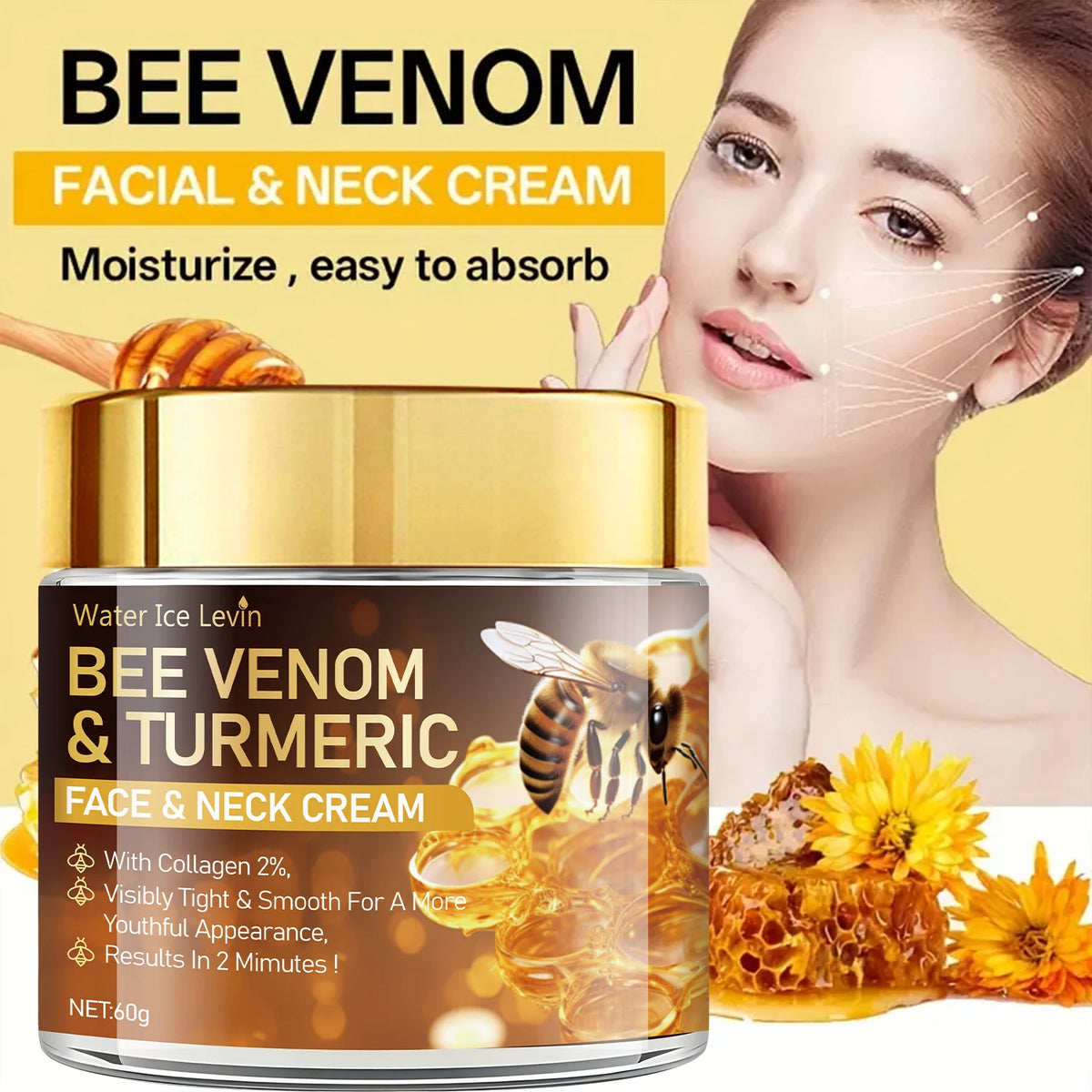 Bee Venom and Turmeric Face and Neck Firming Cream Anti Aging Moisturizer