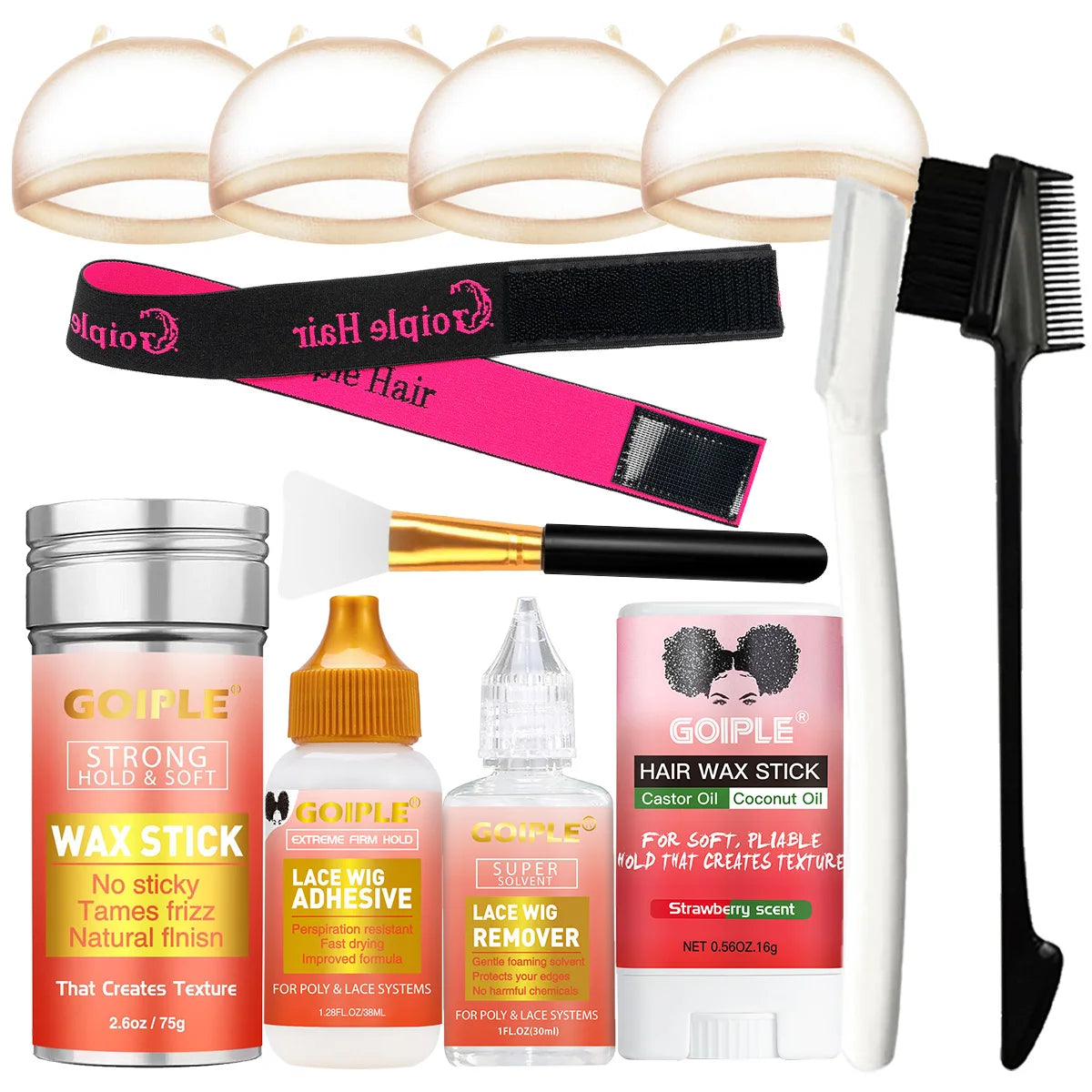 Lace Wig Adhesive Glue Remover Wax Stick and Hair Styling Tool Kit