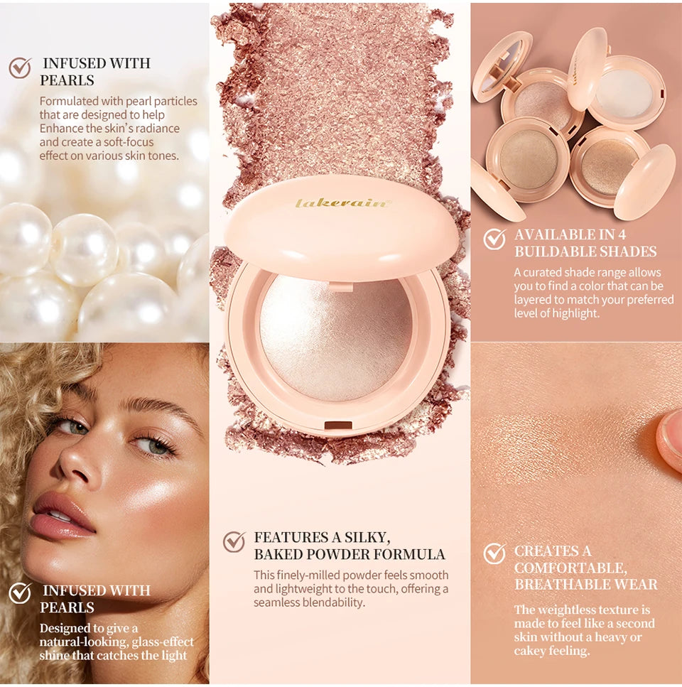 Baked Pearl Shimmer Highlighter Powder for Radiant Glow