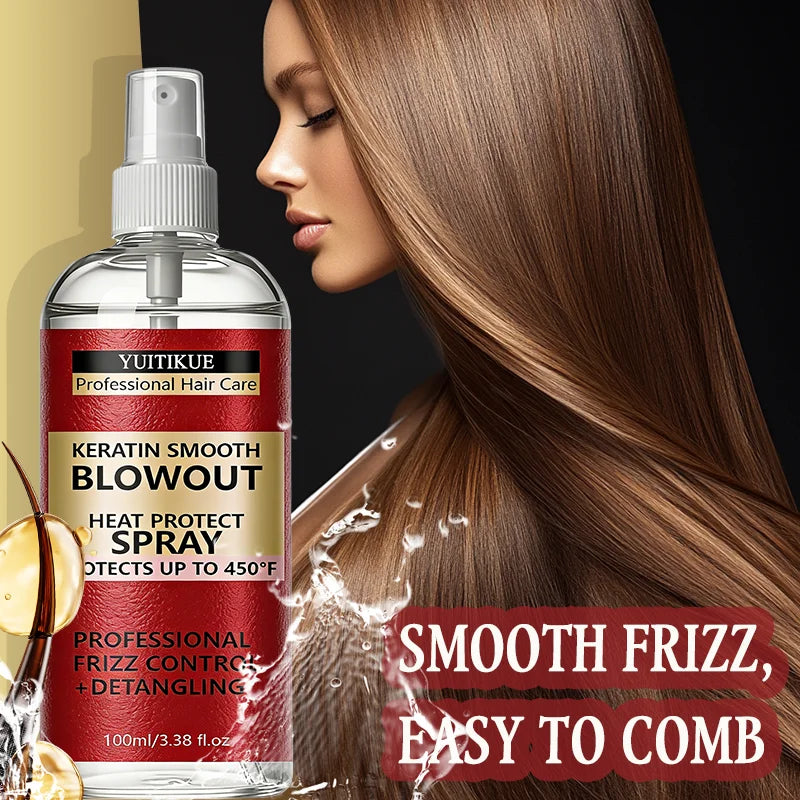 Keratin Hair Heat Protect Spray 450 Degree Frizz Control 100ml - 5