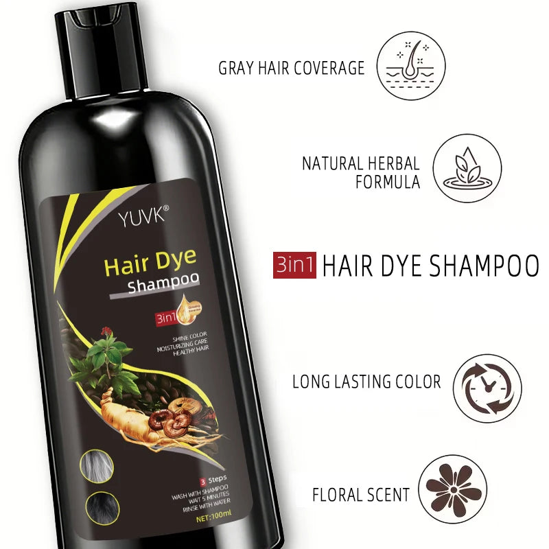 Herbal Hair Dye Shampoo for Gray Hair Coverage 100ml