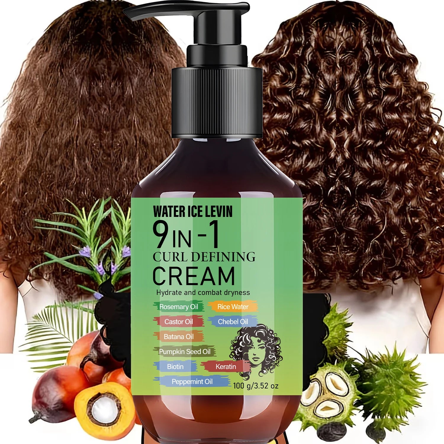 9-in-1 Curl Defining Hair Cream with Rosemary Castor Oil Biotin Keratin