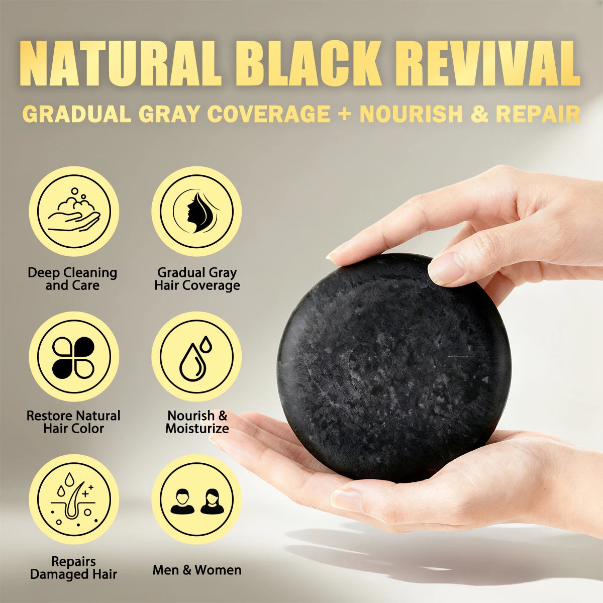 Goiple Black Hair Shampoo Bar Gray Coverage Natural Hair Darkening Soap - 2