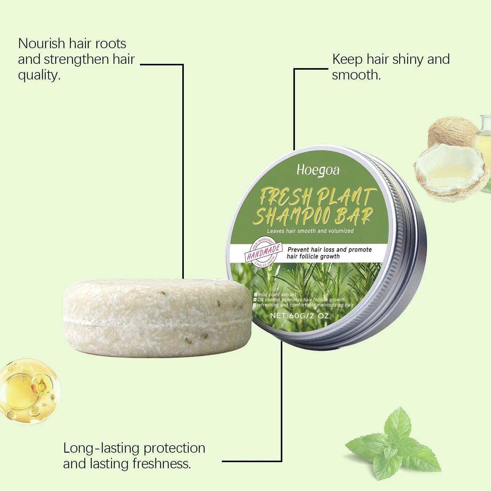 Rosemary Shampoo Bar for Hair Growth and Scalp Oil Control 60g - 5