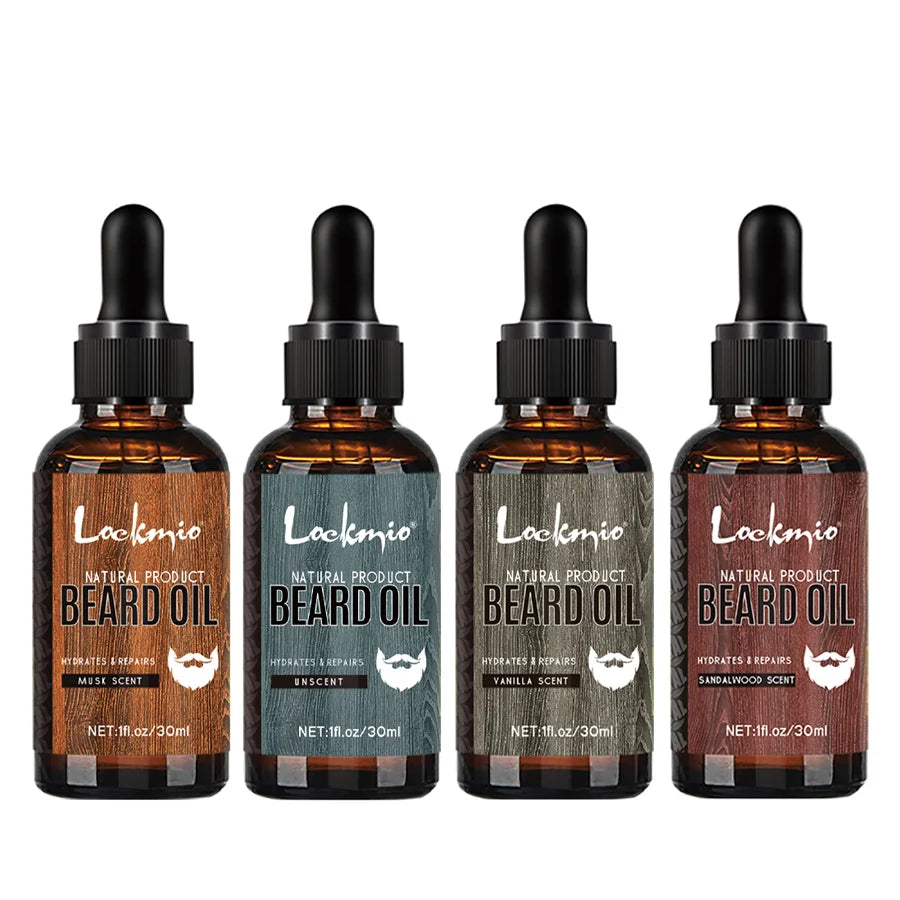 Lockmio 4pcs Scented Beard Oil Set Growth Moisturizing Moustache Care - 1
