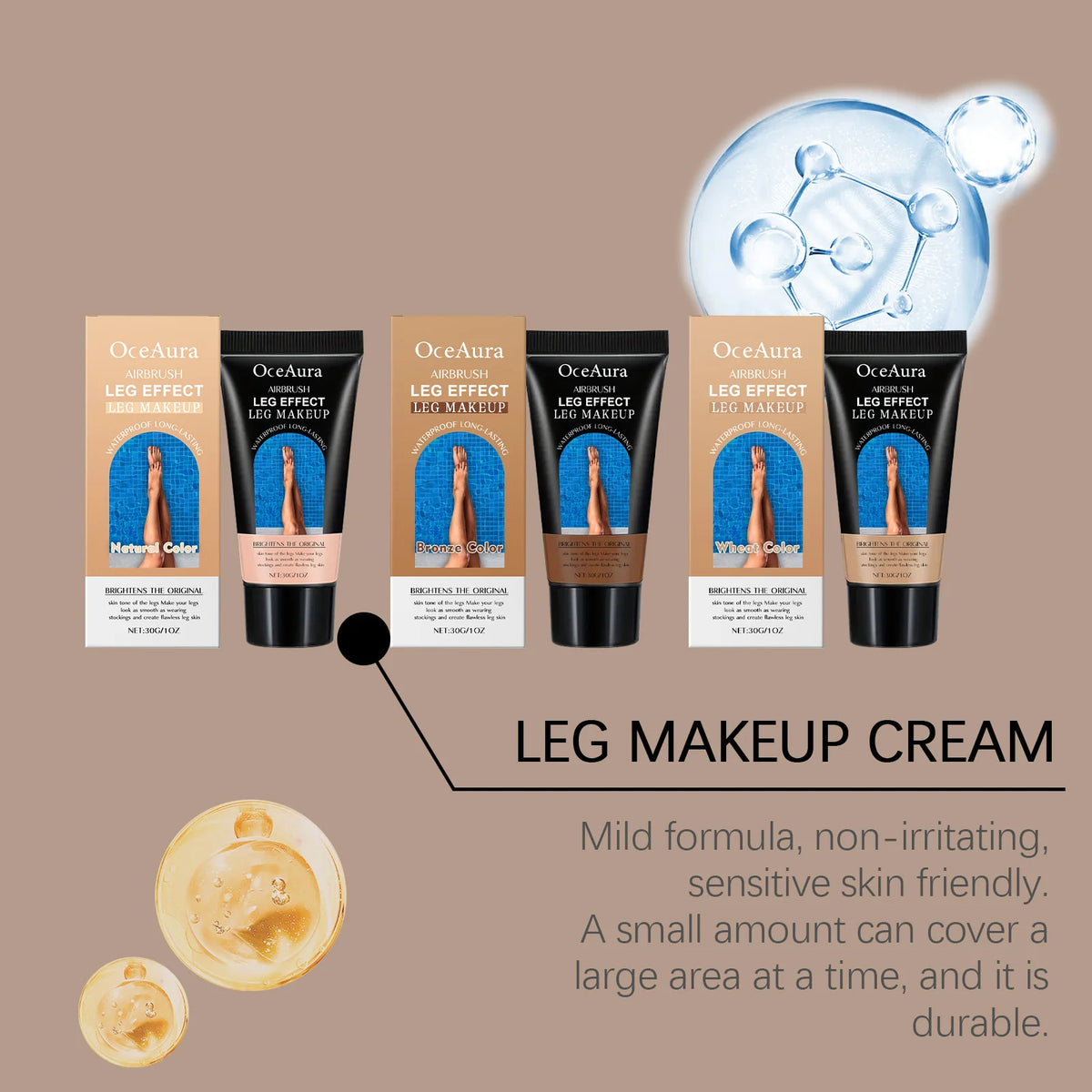 Waterproof Leg Foundation and Self Tanning Concealer Cream