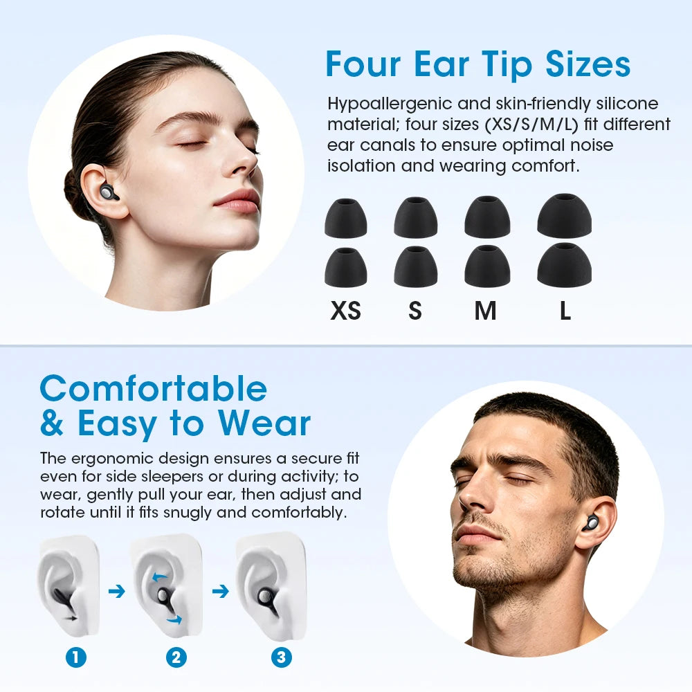 Reusable Noise-Canceling Sleep Earplugs for Side Sleeping