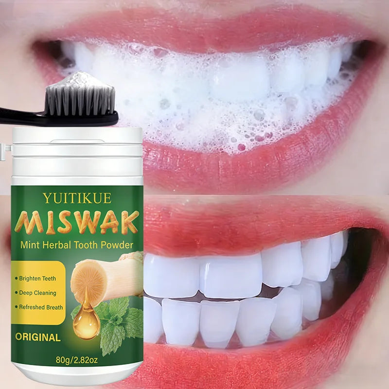 Yuitikue Miswak Mint Herbal Tooth Powder Natural Teeth Whitening 80g - 2