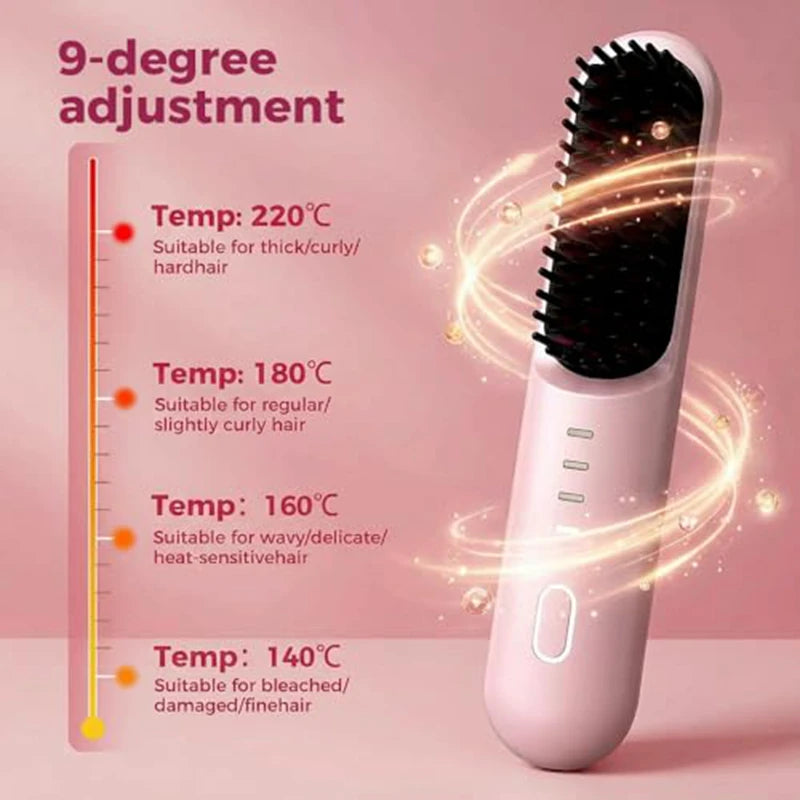 Cordless Ionic Hair Straightening Brush for Fast Styling