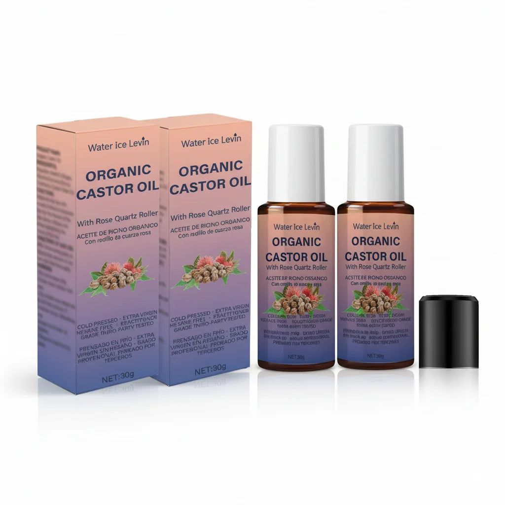 Organic Castor Oil with Rose Quartz Roller Hair and Skin Conditioner