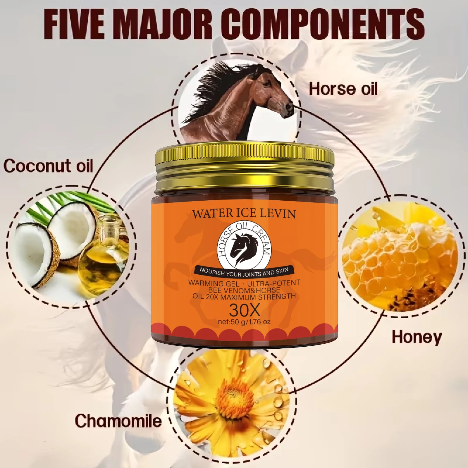 Horse Oil Cream Bee Venom Warming Joint and Skin Nourishing Balm 50g - 5