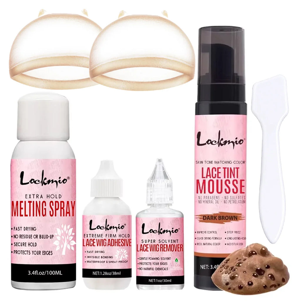 Lockmio Wig Installation Kit Lace Tint Mousse and Adhesive Glue Set
