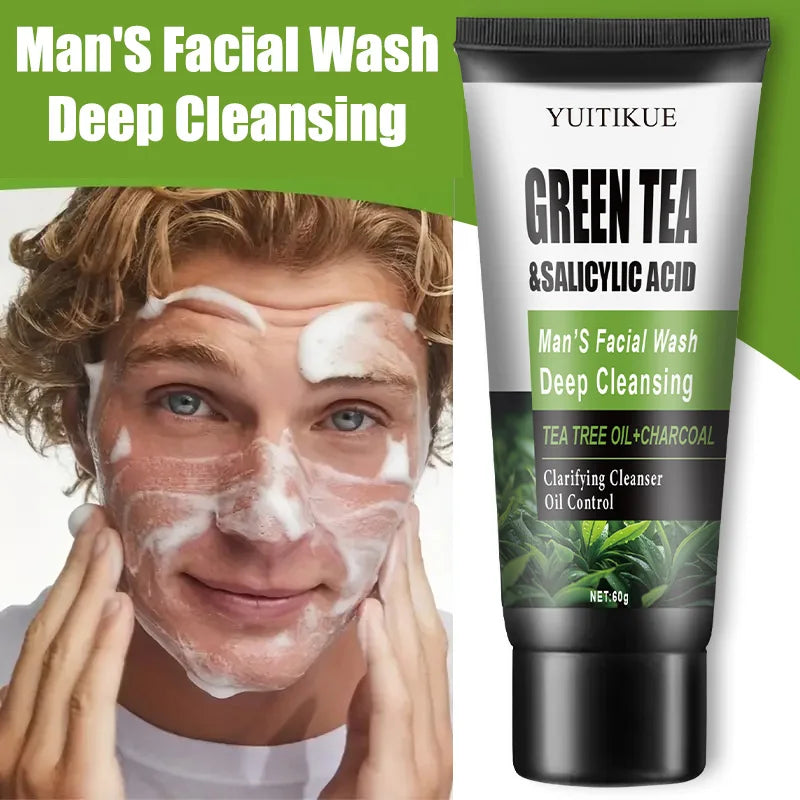 YUITIKUE Mens Facial Wash Green Tea and Salicylic Acid Cleanser 60g