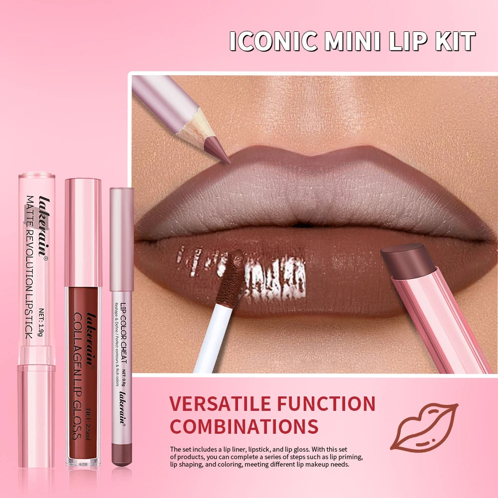 All-in-One Waterproof Lip Liner, Lipstick and Gloss Makeup Set - 4