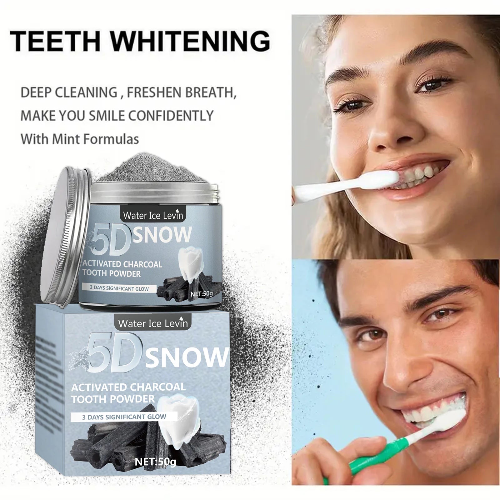 Water Ice Levin Bamboo Charcoal Teeth Whitening Powder 50g - 4